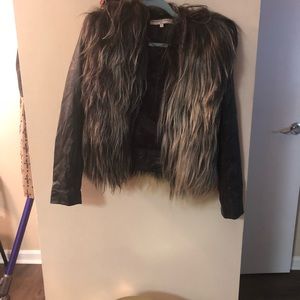 Vintage leather and fake fur jacket